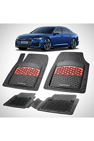 TEAMCAR Covorașe de cauciuc compatibile cu Audi A6 C8 Sedan 2018–2025 - Roșu