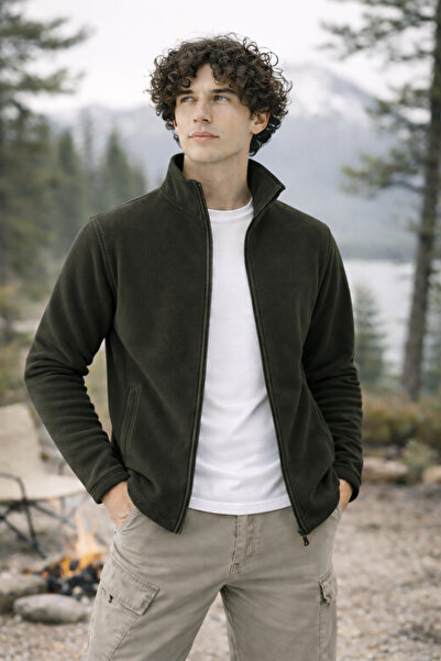 Longberg Men's Stand Collar Full Zipper 2-Pocket Fleece Cardigan