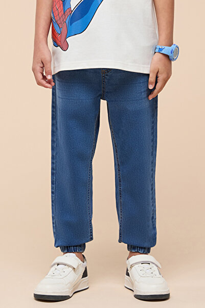 R&B Boy's Blue Washed Jogger Jeans with Drawstring Waist
