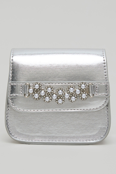 R&B Girl's Silver–colored Embellished Sling Bag