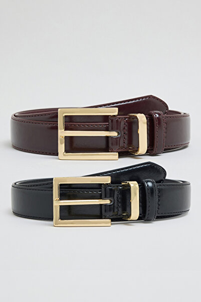 R&B Women's Black 2 Pack Textured Belts