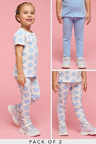 R&B بنطلون ضيق متعدد الألوان بنقشة زهور للبنات مع خصر مطاطي