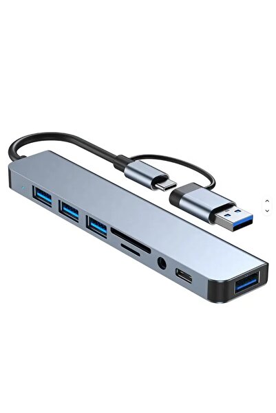 flashway 8 Girişli USB Çoklayıcı (USB3.0 USB2.0 USB-C 3.5mm SES PD şarj, SD/TF )