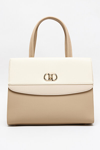 R&B Women's Beige Color Block Tote Bag