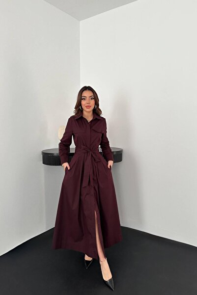 Lady Pixie Buttoned Belted Poplin Dress