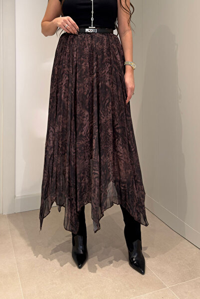 MAGARDE Batik Pattern Lined Chiffon Skirt - Brown