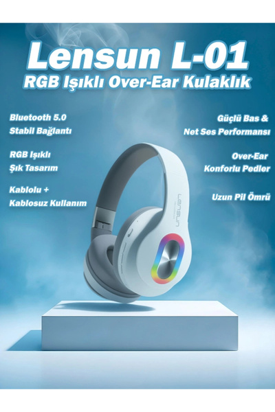 yollayenilensin Lensun L-01 Bluetooth 5.0 RGB Işıklı Over-Ear Kulaklık – TF K...