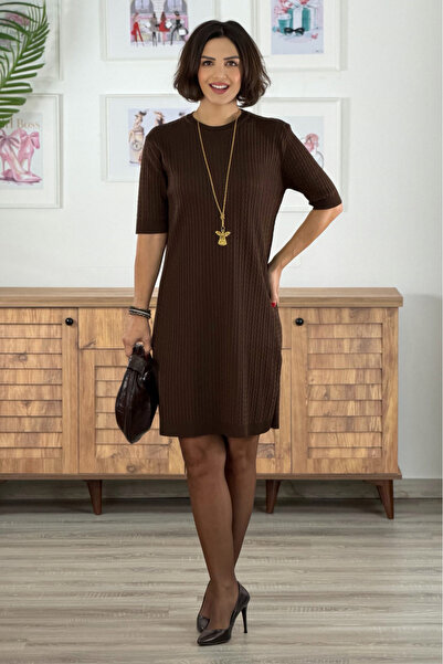 Nevin Kaya Moda Brown Hair Knitwear Dress