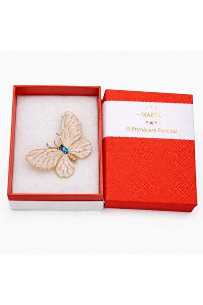 OEM Broșă Fluture Auriu cu Cristal Albastru – Mărțișor – Accesoriu de Primăvară