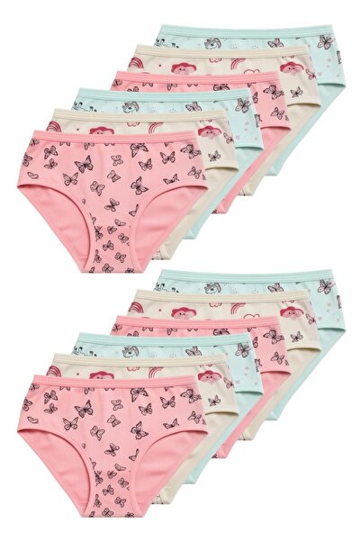 ExLove 12-Pack Girls' Panties 100% Cotton - Soft Texture & Children's Pattern