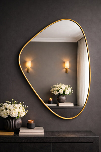KELEN DEKORASYON Oval Gold Ayna Modern Estetik