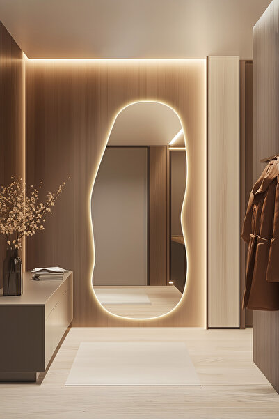 Mirze Life Led Işıklı Asimetrik Boy Aynası - Büyük Aydınlatmalı Ayna - Modern...