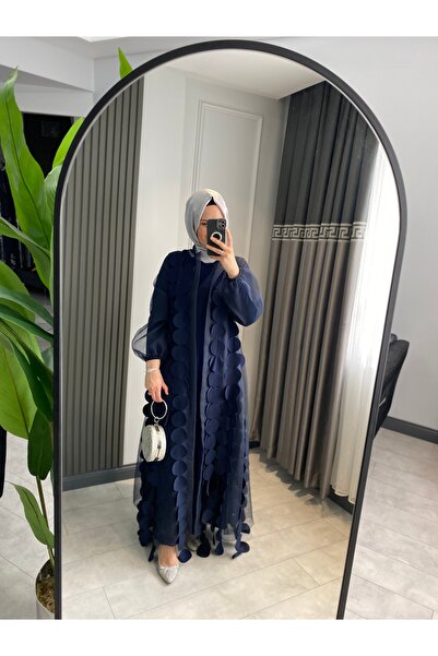 SARE BOUTIQUE Women's Hijab Dress with Inner Dress and Tulle Detail Abaya Set