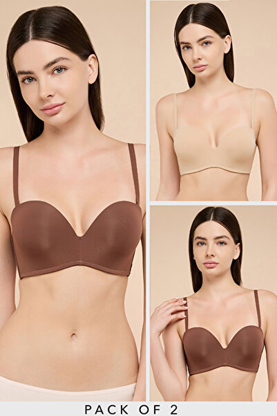 R&B Women's Beige 2 Pack Solid Strapless Bras