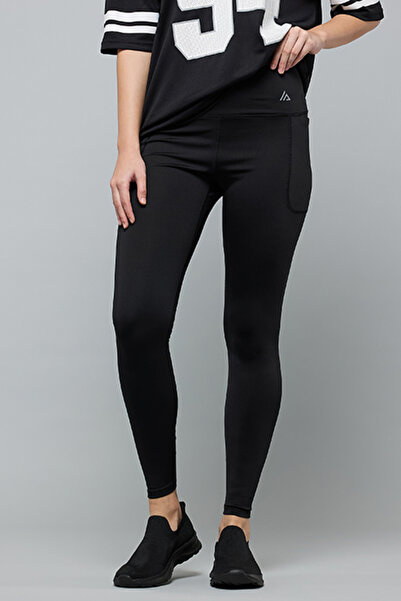 R&B Women's Black Solid Leggings with Elastic Waist