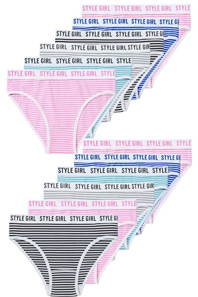 ExLove 12-Pack Style Girl Women's Cotton Striped Bikini Panties - Casual Comf...