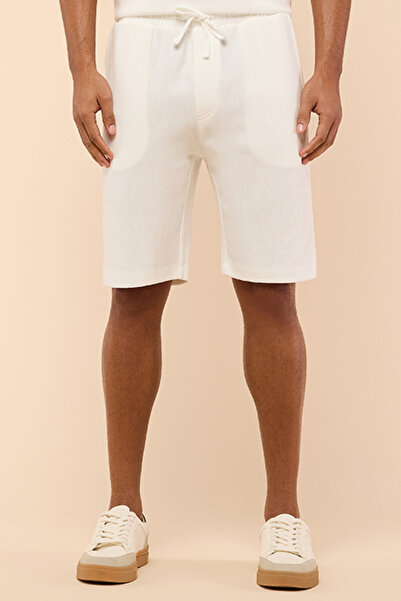 R&B Men's Cream Textured Shorts with Drawstring Waist