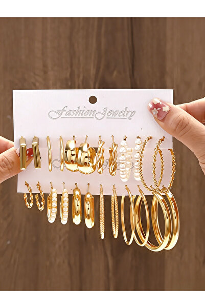 FridayIn مجموعة من 12 زوجًا من الأقراط المعدنية المربعة الهندسية النسائية الر...