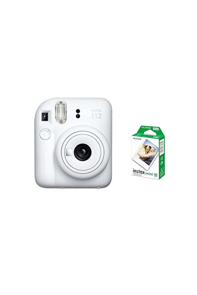 Instax Mini 12 Instant Film Camera Clay White + Pack 10 Film
