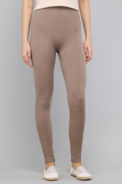 R&B Women's Brown Solid Leggings with Elastic Waist