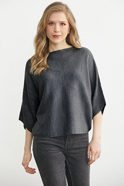 Sementa Pulover Poncho Tricotat cu Decolteu Barcă - Antracit