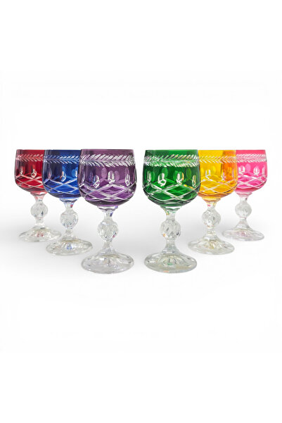 Sudedi Home Colorful Crystal Glass Goblet Set of 6 – Cut Patterned, Premium P...