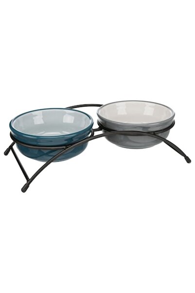 Trixie Set de 2 boluri ceramice cu suport metalic