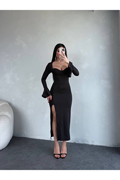 NİCE STYLE Women's Spanish Full Lycra Dress with Back Lace-Up and Sleeve Ends