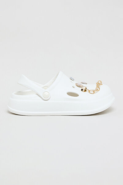 R&B Women's Cream Charm Detail Slingback Clogs