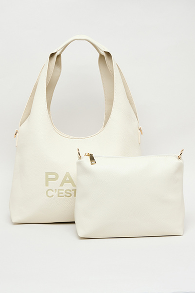 R&B Women's Cream Printed Shoulder Bag Set