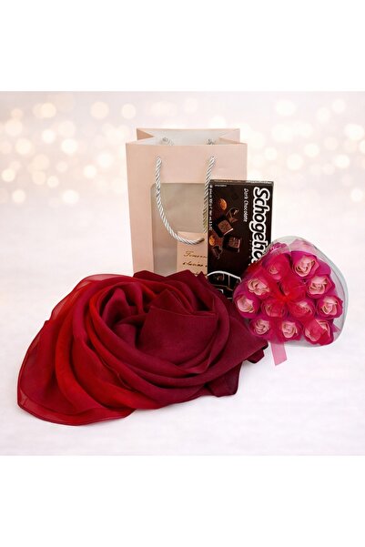 velve ForYou gift package, women's scarf, chocolate, heart box 12 burgundy ro...