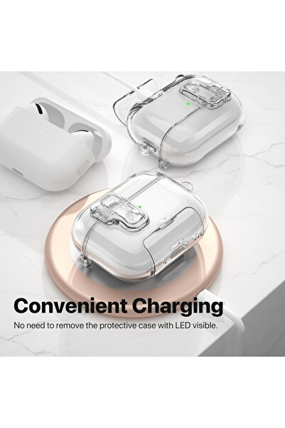 UnDePlus Airpods Pro 3. Nesil ile uyumlu Kılıf Standlı Kilitli TPU Premium Matte Trip Case Şeffaf