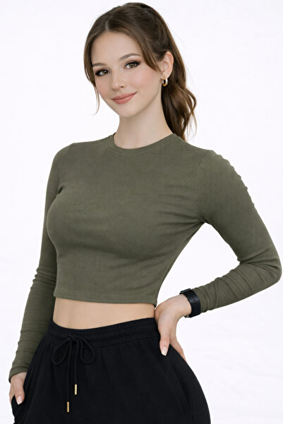 mezozoik Women's Ribbed High Stretch Long Sleeve Crop Body