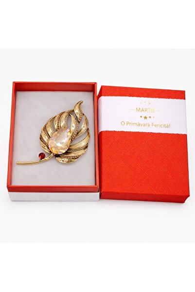 OEM Broșă Frunză Aurie cu Cristal – Mărțișor de Primăvară, Accesoriu Rafinat ...