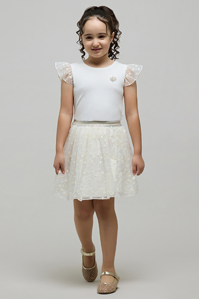 R&B Girl's Cream Embroidered Top and Skirt Set