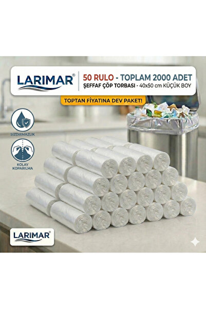 Larimar 2000 Adet Küçük Boy Poşet 50 Rulo 40x50cm Dayanıklı Sağlam Çöp Torbas...