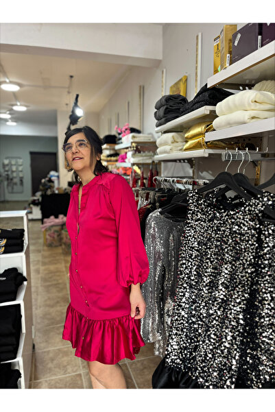 yaba butikk Nar Çiçeği Saten Elbise