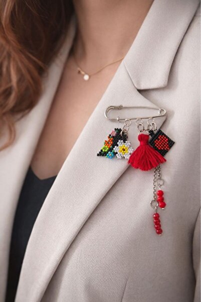 boncuktanseyler El Yapımı Çiçek Kırmızı Kalp Desen Püsküllü Miyuki Boncuklu Y...