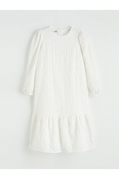 LC Waikiki LCW Girls Studio Ecru Crew Neck Μπροντερί Λεπτομερές φόρεμα για κο...