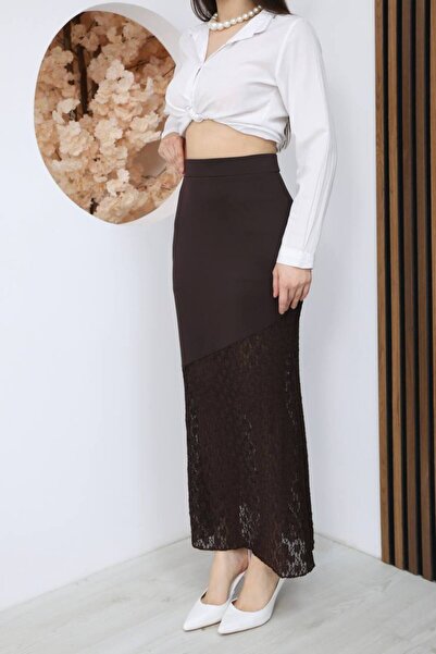 BALCOLLECTİON Modal Fabric Skirt with Lace Details