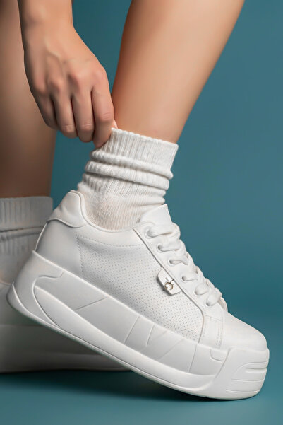 SEEM Tenis alb cu platformă pentru femei Oscar perforat