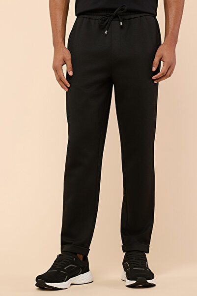 R&B Men's Black Textured Pants with Drawstring Waist
