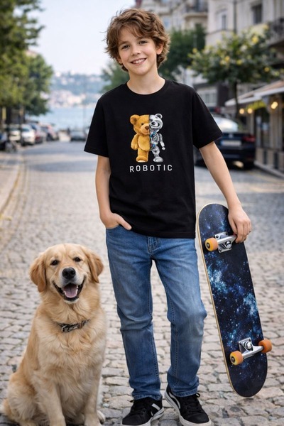 Cloise Teddy bear Robotic Printed Boy's T-shirt 100% βαμβάκι