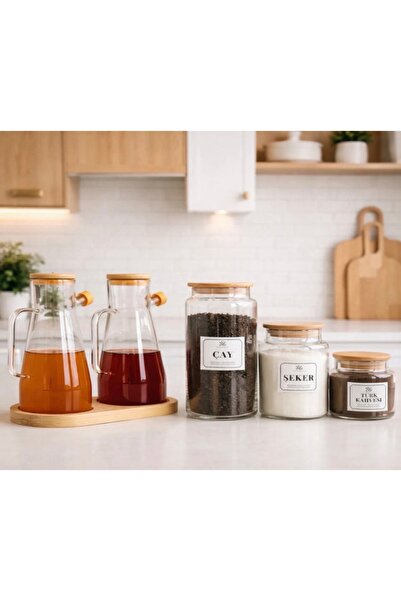 Pembelia Life 6-piece bamboo stand 2-piece 900 ml oil pot and bamboo lid glas...