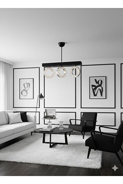 BİAVİZE KRİSTAL SİMİT LED 3LÜ SİYAH KROM AVİZE (3 RENK IŞIK)