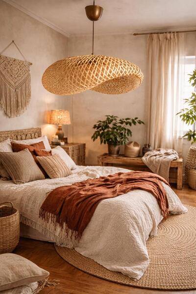 ABAJUR EVİM Cowboy Model Rattan Bambu Modern Tasarım Bohem Sarkıt Avize