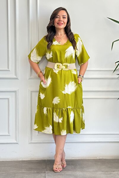 yb yağmur butik Rochie din viscoză țesută importată, cu decolteu în V, volane...