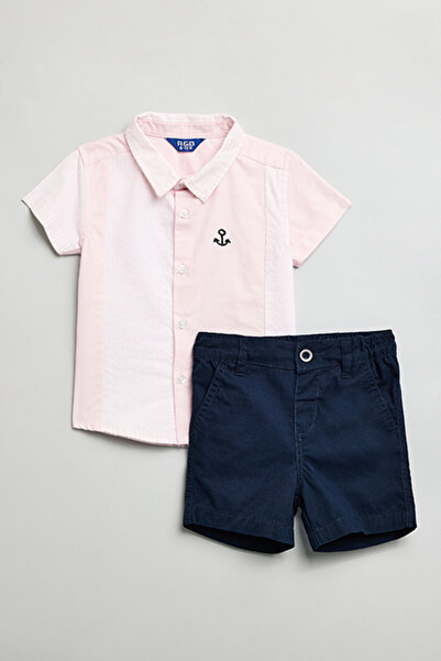 R&B طقم قميص وشورت وردي سادة للأولاد