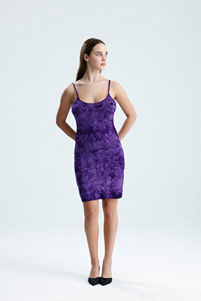 Sense Thin Strap Lycra Viscose Dress Midi |   Elb36361 Purple Batik
