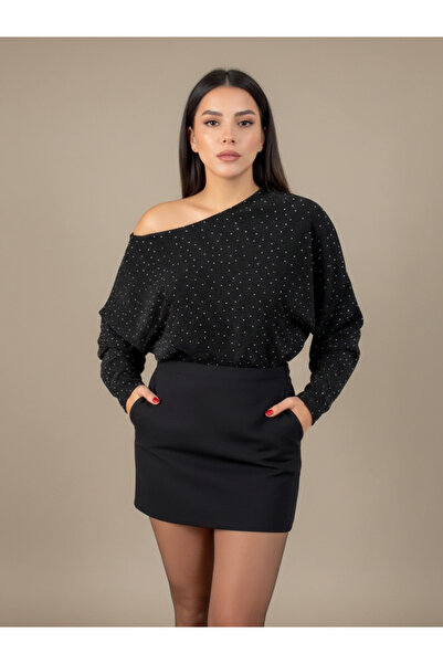 Chamakh Women's Boat Neck Stone Detailed Blouse Black